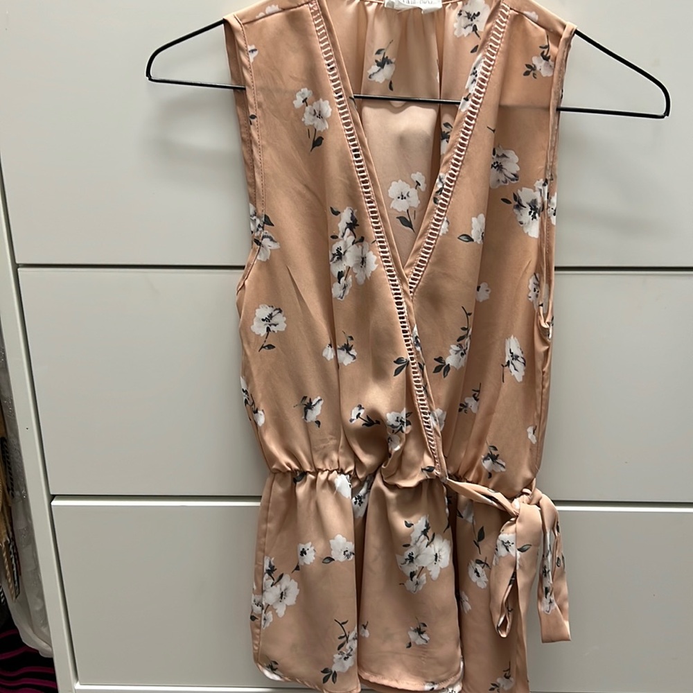 Pink floral blouse with side tie